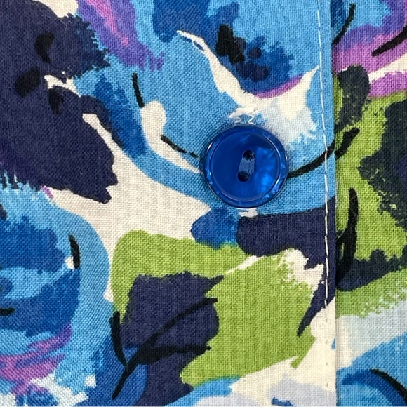 Vintage Floral Print Blue Button Front Midi Skirt - Picture 5 of 13